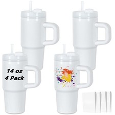 Muwnrol 4 Pack 14 Oz Sublimation Tumbler with Handle and Straw 14 oz, White