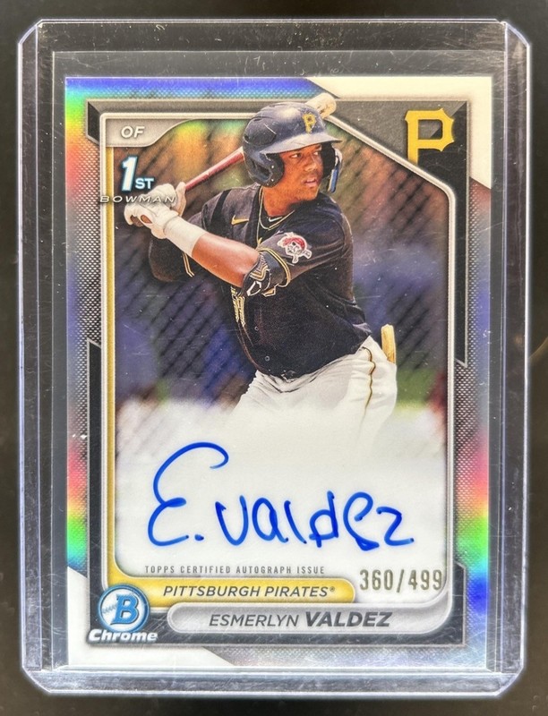2024 Bowman Esmerlyn Valdez Chrome Auto Refractor 1st Prospect #/499 Pirates