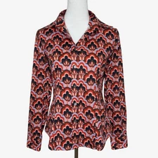 Caliban Button Front Shirt 44 US 8 Retro Print Long Sleeve Business Casual Artsy