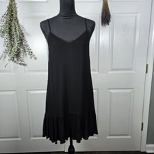 Lulus Garden Bloom Black Ruffled Hem Shift Slip Dress LBD Small