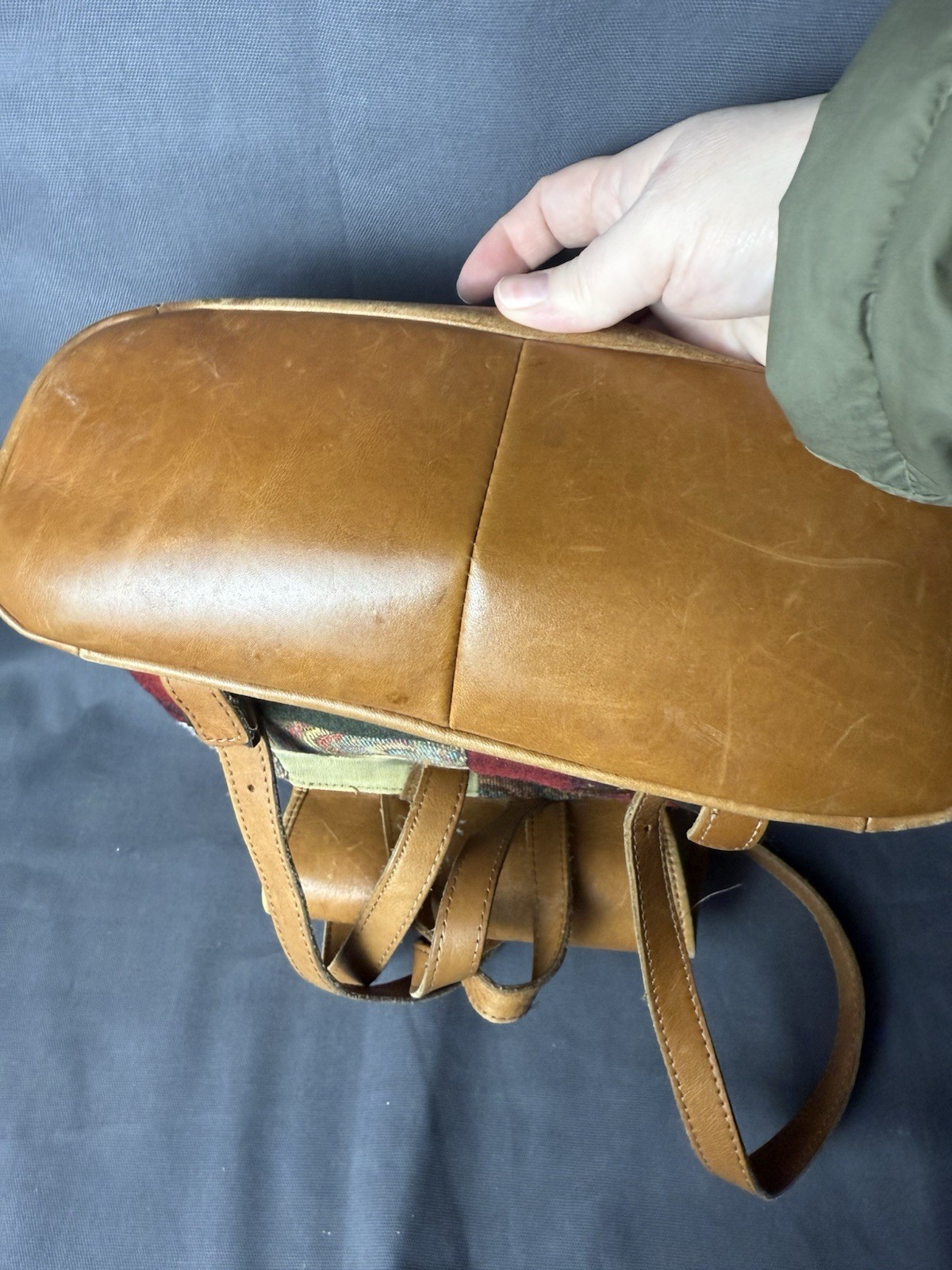 Ll Bean Patchwork Mini Backpack Vintage Leather O… - image 10