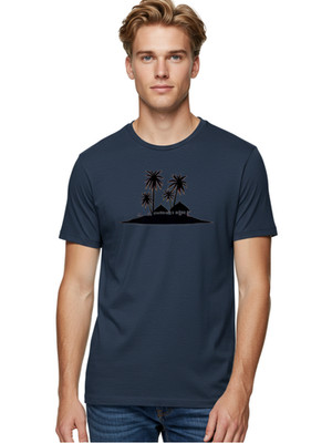 Tropical-Island-Silhouette Mens Graphic Tee, 100% Cotton, Casual Summer Wear