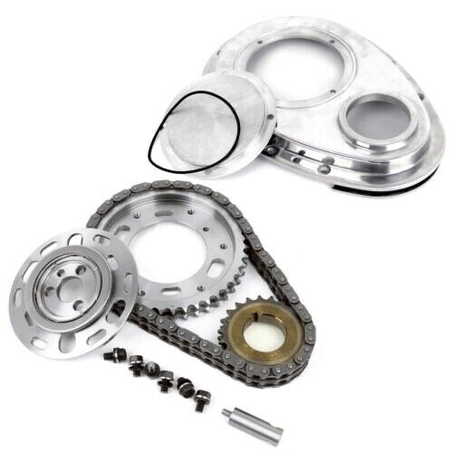 SBC Chevy 327 350 383 Double Roller 2pc Adj Billet Steel Timing Chain Kit - Picture 1 of 1