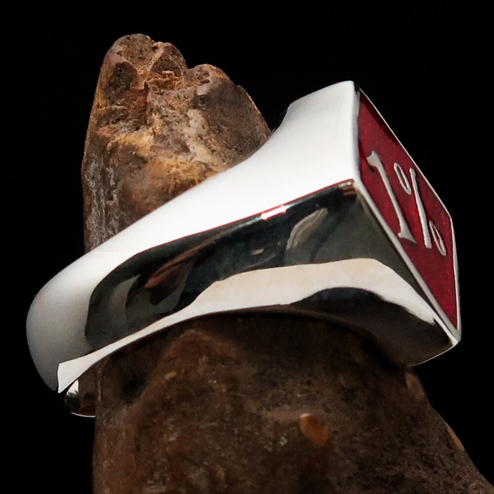 MENS STERLING SILVER OUTLAW BIKER RING DIAMOND 1% ER ONE PERCENT RED SIZE 10 - Image 4 of 4