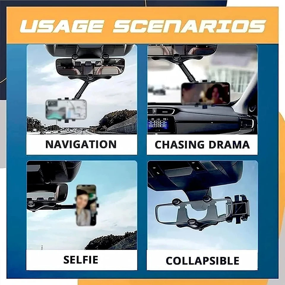 Soporte para teléfono de coche EPN 360° giratorio, retráctil montaje en espejo retrovisor universal Foto 4 de 4