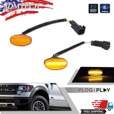 2X Amber Lens + LED Front Fender Side Marker Light For 2010-2014 Ford SVT Raptor