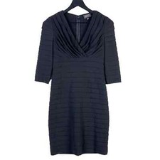 Adrianna Papell (4P Petite) Sheath Knee Length Dress Black Pleated Stretchy