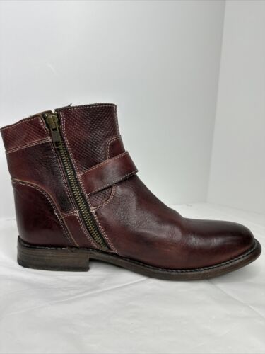 Bed Stu Becca Ankle Boots Women Size 7 Brown Rustic Leather Zip Buckle Flat Heel - Picture 7 of 14