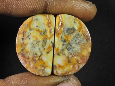 36Cts.Natural Leopard Skin Jasper Matched Pair Handmade Gemstone 16X25X04 MM