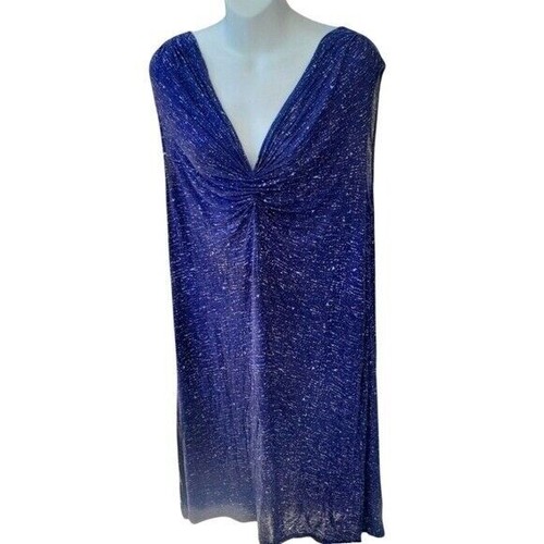 Loft Ann Taylor Knee Length Dress V-Neck Sleeveless Casual Blue Sparkle XXL Nwt - Picture 2 of 6
