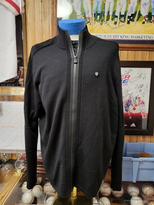 Harley-Davidson Men's Black Wool Blend Full Zip Sweater Slim Fit Tire Tracks