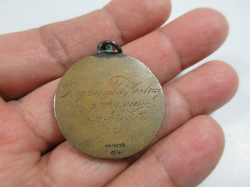 vintage antique 1930 St. John's Choir 2 year music harp motif bronze medal token - Picture 2 of 5