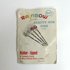 Vintage Rainbow Faux Rhinestones Beauty Bob Pins 4 Count Nemo New Rubber Tipped