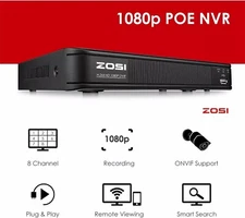 ZOSI 8CH 1080p POE NVR CCTV Security Surveillance System HDMI Port P2P 1TB HDD