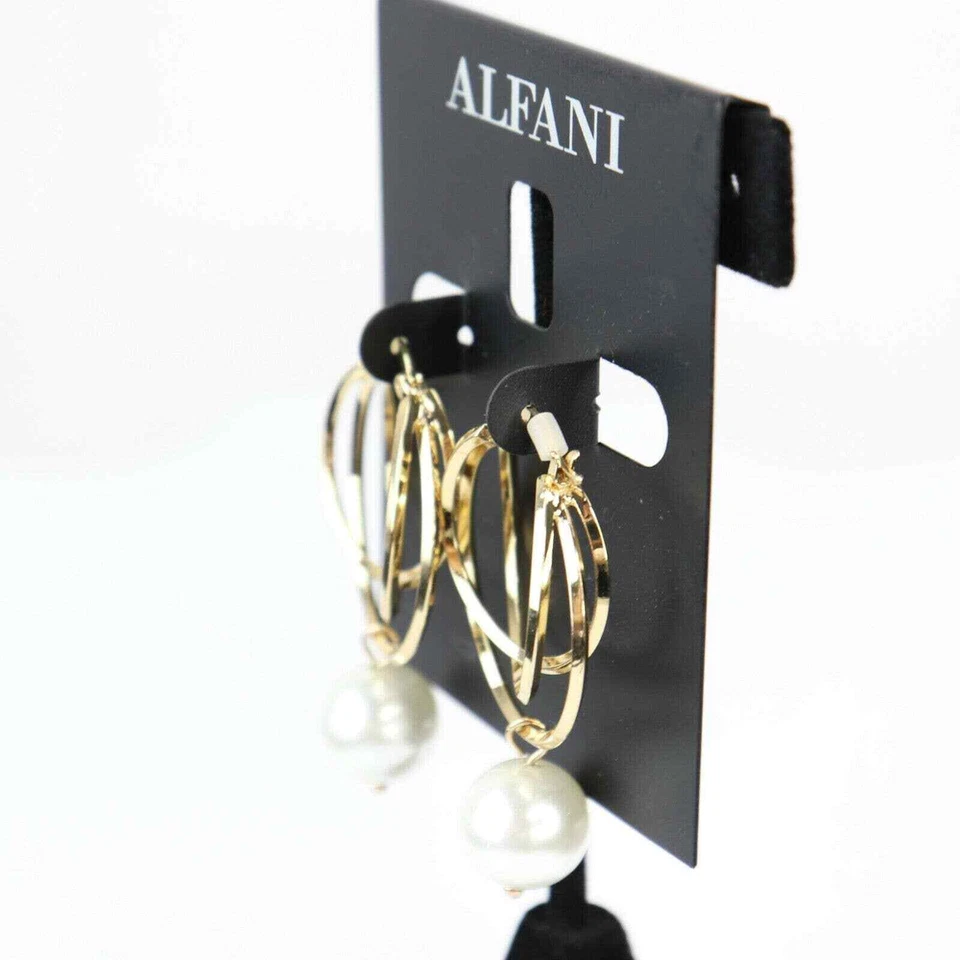 Alfani Gold-Tone Imitation Pearl Multi-Ring Dangle Hoop Earrings - Image 4 of 4