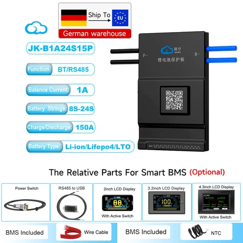 JK BMS 8S-24S 150A Li-ion LiFePo4 Akku Smart BMS w/1A Active Balancer BT/RS485
