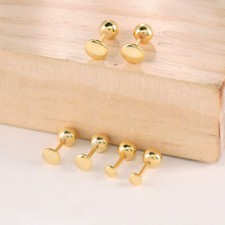 Helix Tragus Stud Sterling Silver 925 , Geometric Round Post Earrings A4502