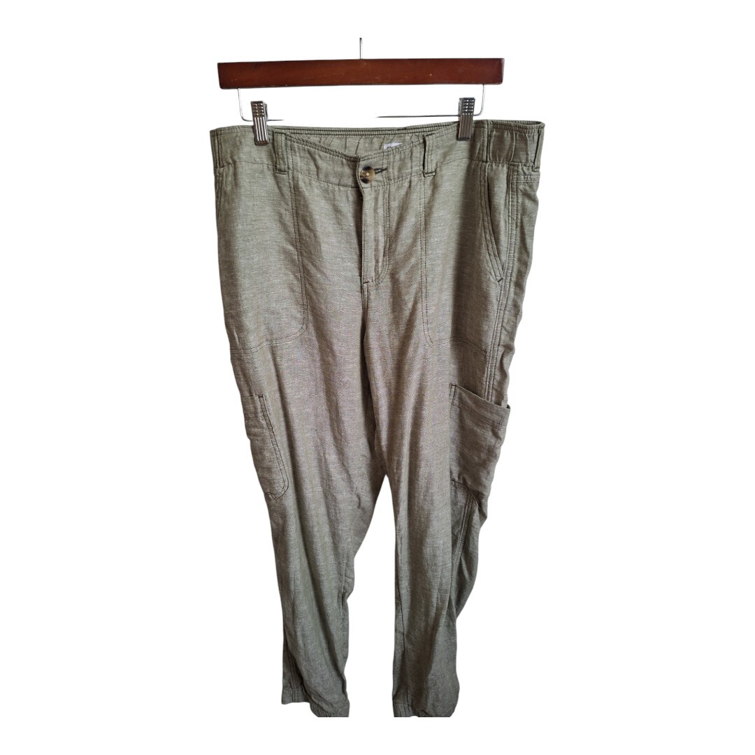 Sonoma Green Linen Cargo Pants Pockets Tapered Fit Jogger - Women's Size 12