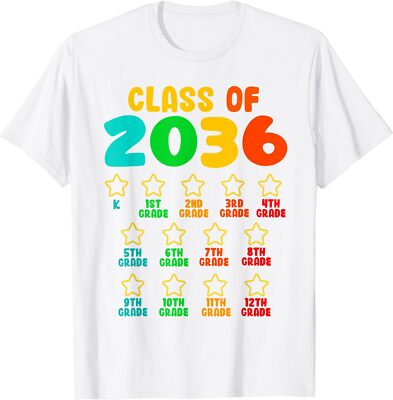 Kids Class Of 2036 Grow With Me Kindergarten Design Unisex T-Shirt