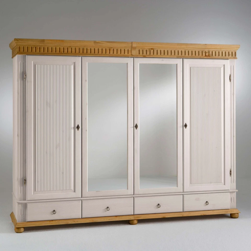 Schlafzimmer Kiefer massiv weiß 3 tlg. Landhausstil Helsinki Schrank Bett Nako - Bild 2 von 4