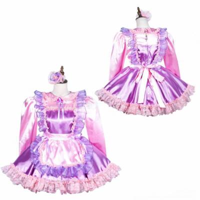 French Sissy girl maid Purple Satin lockable dress Cosplay Costume  Tailor-made | eBay