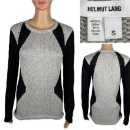 Helmut Lang Sweater Womens S Gray/black Cable Knit Long Sleeve Alpaca Wool Blend - Picture 3 of 11