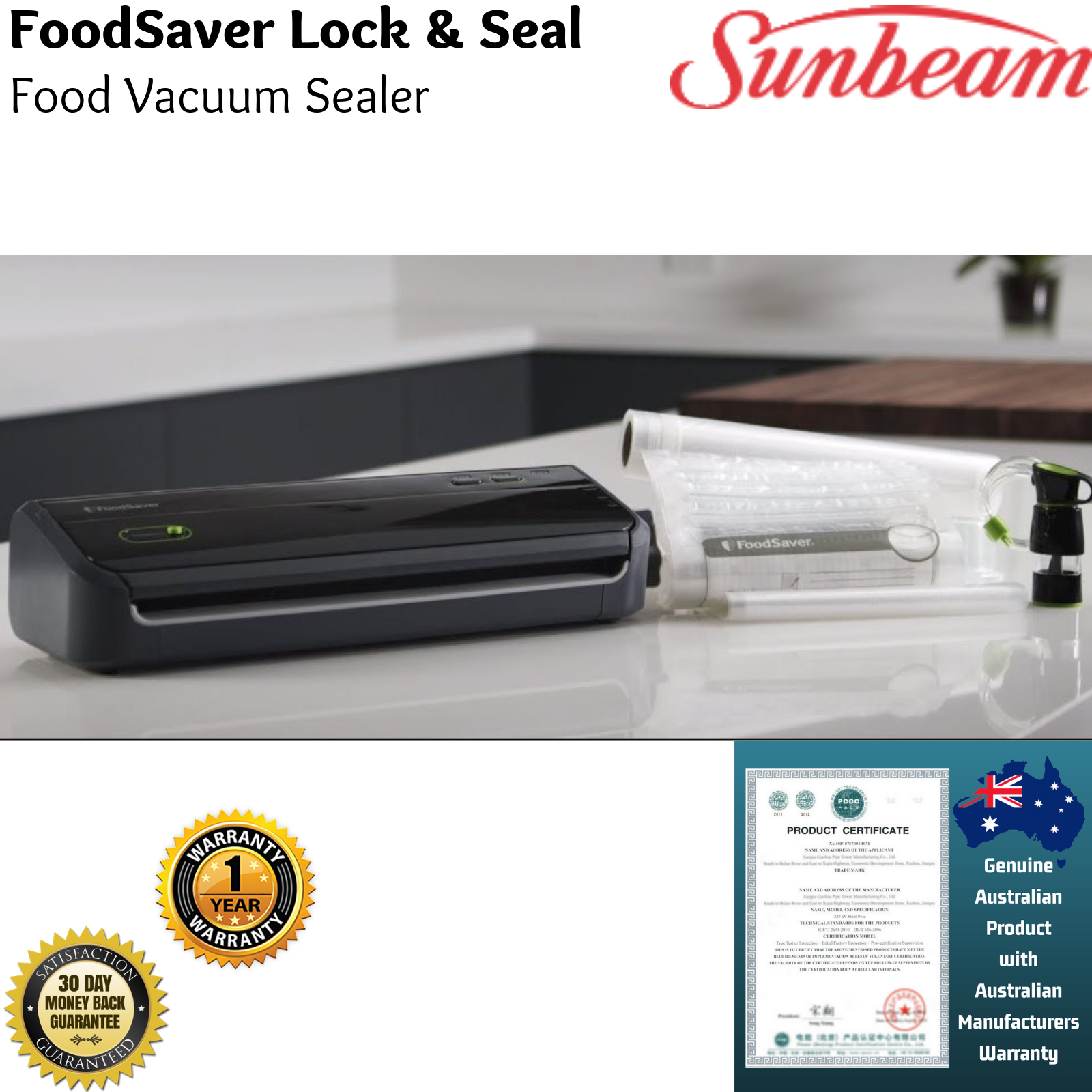 Sunbeam Food Saver Storage Sealer Machine Vacuum Sealing Lock & Seal