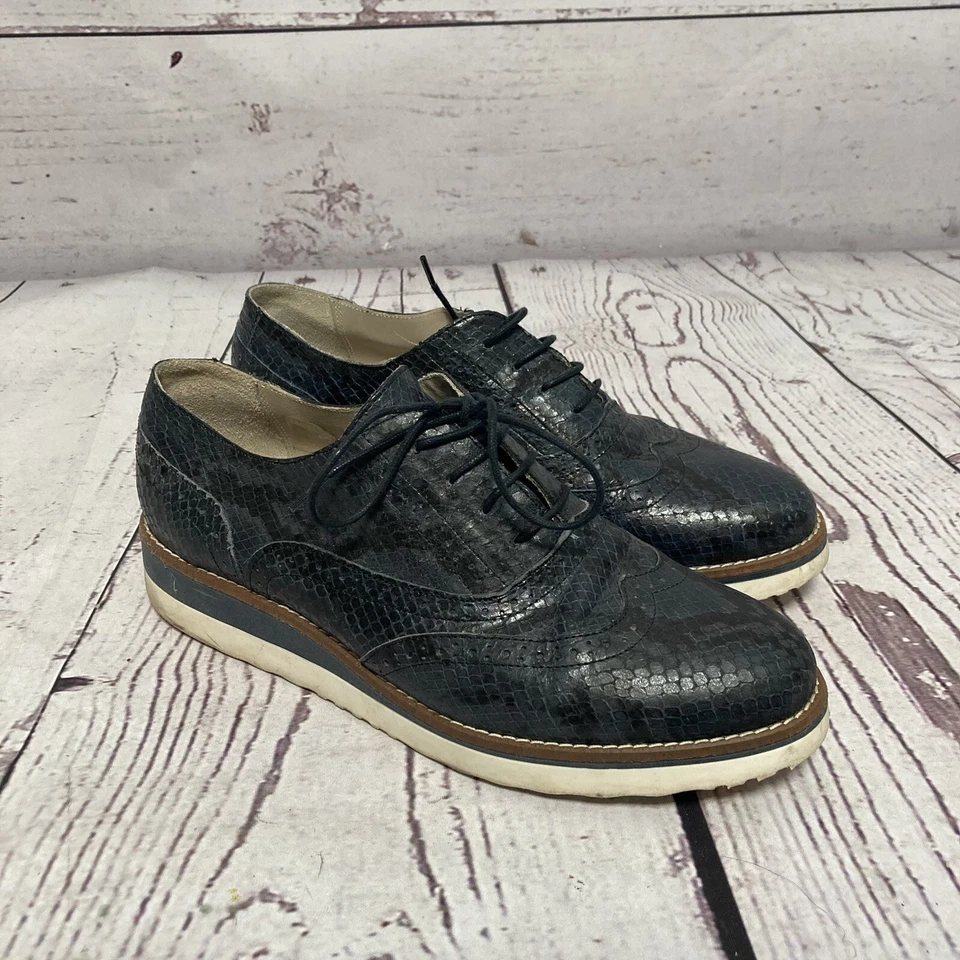 Boden Wingtip 牛津楔形鞋女式 9.5 码 Eu 40 Willa 皮革布洛克蓝色 — 第 2/4 张图片