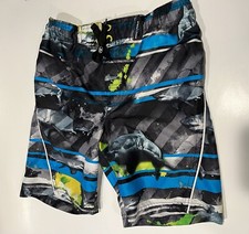 Zero XPosur Youth boys size 5-6 swim trunks shark multicolor print tie waist