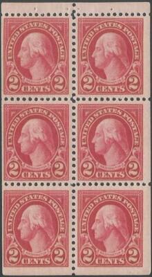Booklet Pane of 6 stamps - Scott 634d - 2 cent - Washington - 1926