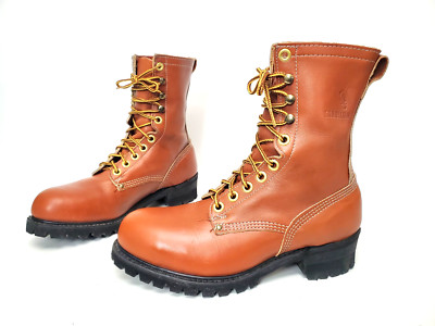 Vtg CAROLINA 9'' All Leather Steel Toe Logger Work Boots Men's US 10 D