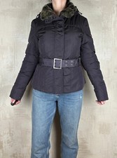 Peuterey Goose Down Purple Fur Collar Belted Women's Jacket Size 46