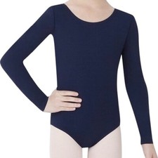 Danskin Childs Long Sleeve Leotard Navy Blue Scoop Neck Class Size Medium