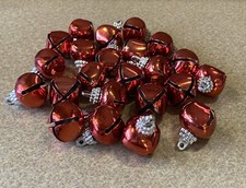 Lot Of 23: Christmas Jingle Bells 1" Red Silver Metal Ornaments Holiday Decor