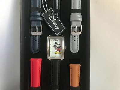 New Disney Mickey Mouse watch w/ 5 leather bands Vintage Disney Mickey Mouse Rectangle Watch with Leather  main image 2