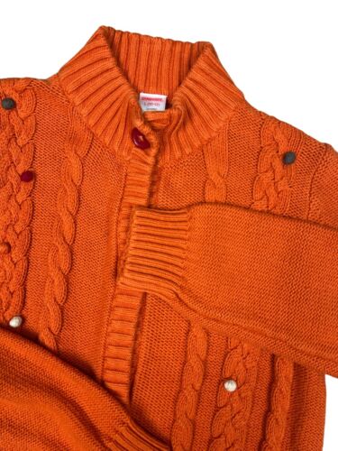 Gymboree Cardigan Sweater Long Girls Large 10 12 Button Up Orange Pom Pom - Picture 2 of 7