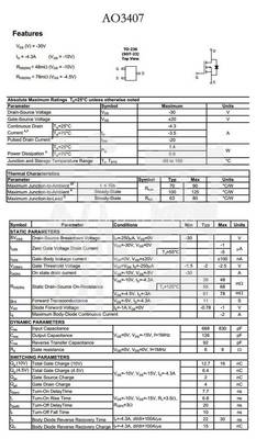 X7HV MOSFET P-CH 30V 4.3A SOT23 A03407A AO3407A - Atvparts Èlectronique