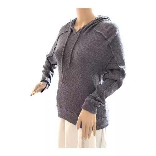 Gibsonlook Womens Waffle Knit Hoodie Top S Gray Raw Seams Lightweight Cotton