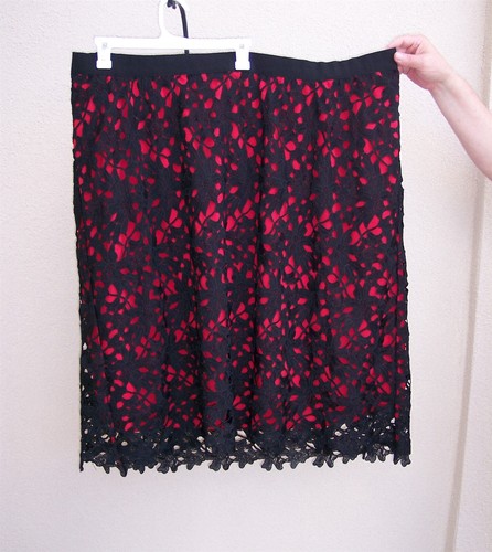 Catherines Black Label lace skirt plus size 4x red midi stretch waist washable - Picture 2 of 9