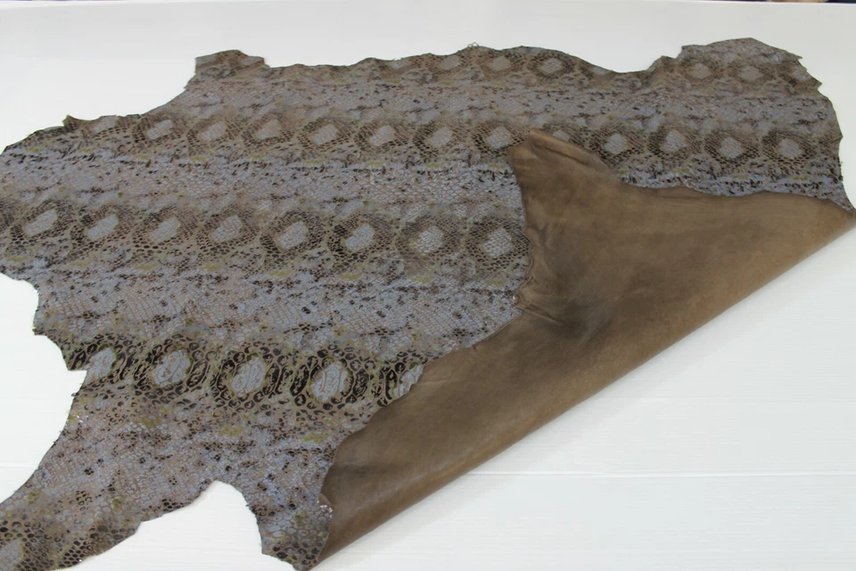 PYTHON SNAKE GREY BROWN BLUE Goatskin leather skin hide 7sqf 0.7mm #A6882 - Image 3 of 4