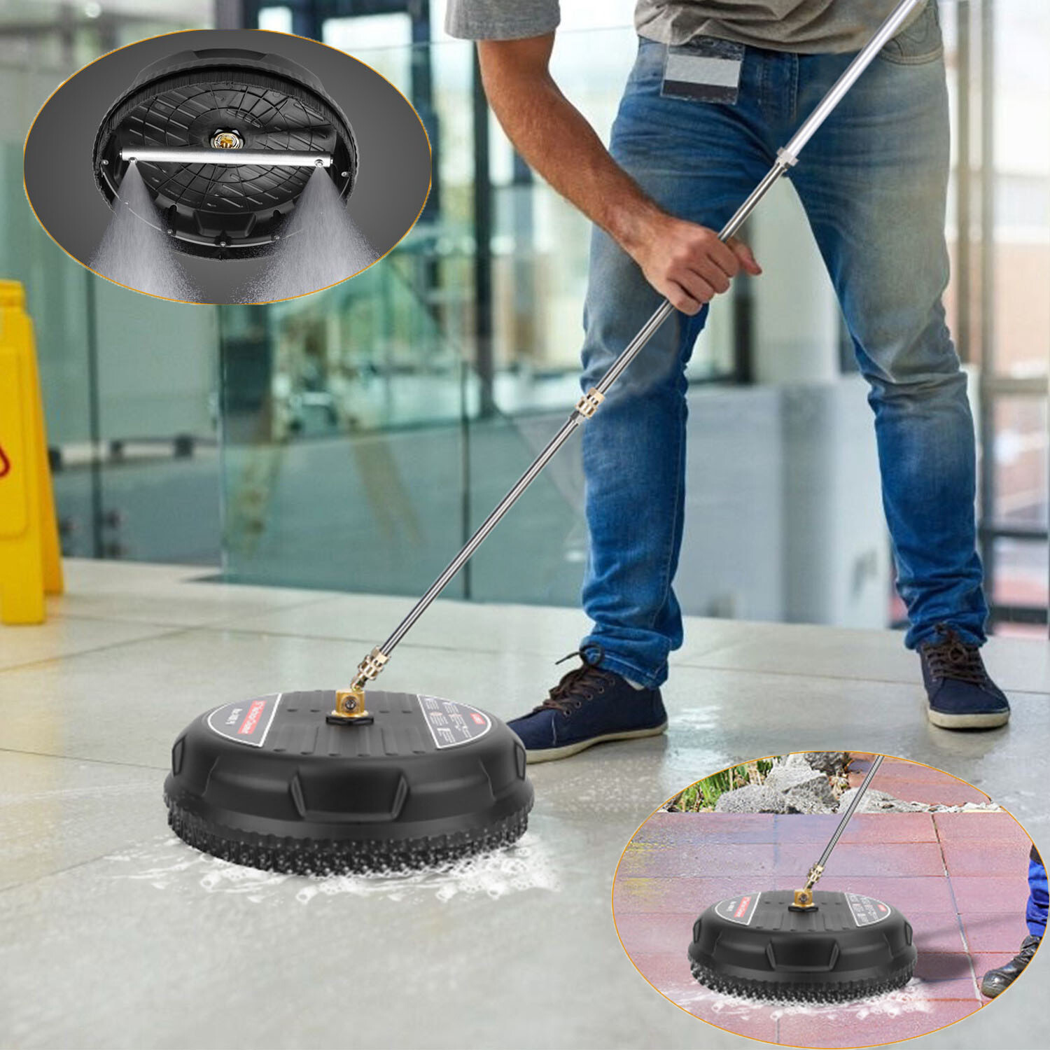 15" 3600PSI Pressure Washer Flat Surface Cleaner w/2 Power Extension