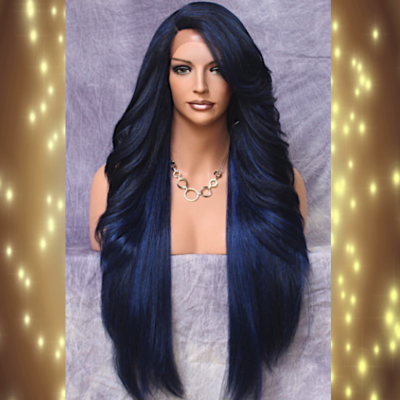 Dark Blue Beauty Lace Front Wig Midnight Blue Wigs with Dark Roots 100% Human Hair – SULMY main image 3