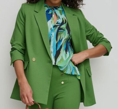 DKNY Women's Green Notch-Lapel Long-Sleeves Oversized Blazer Jacket Size 2