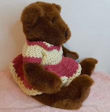 Bears Precise Brown Teddy Bear Plush Stuffed Animal Crochet Dress Outfit Retro