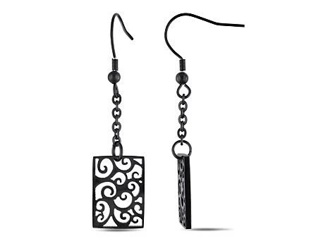 Brincos pendentes de gota de curlicue folheados a ródio preto Amour