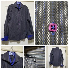 Bogosse Shirt Mens 5 Brown Blue Striped Dress French Cuff Cutaway Club Lounge