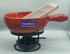 Emile Henry France Red Flame Fondue Set