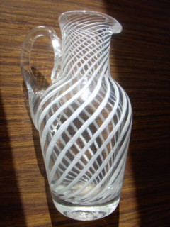 Vintage Murano hand blown white spiral twist swirl Venetian glass ewer jug