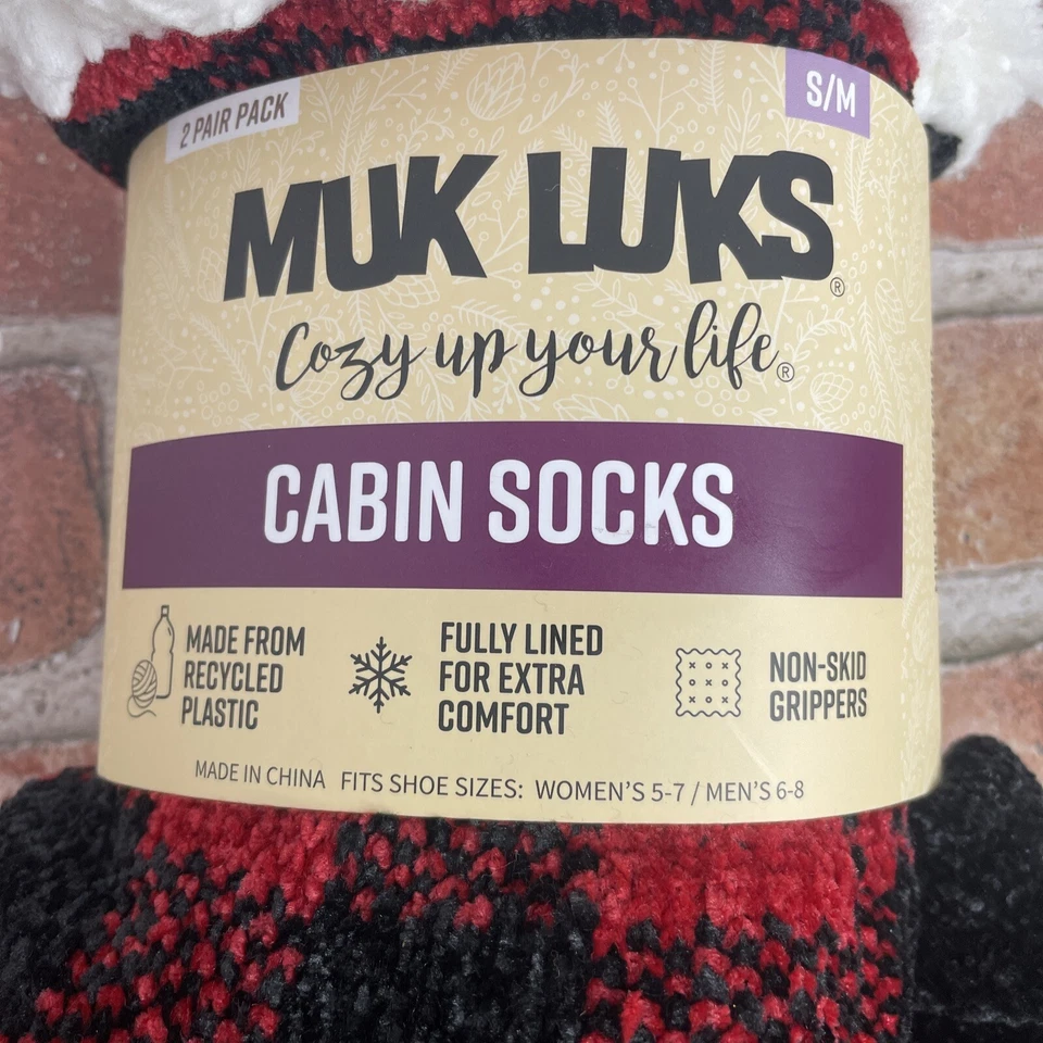 Calcetines de cabina MUK LUKS 2pk rojo-negro a cuadros y escamas negro-blanco, con empuñaduras antideslizantes Foto 4 de 4