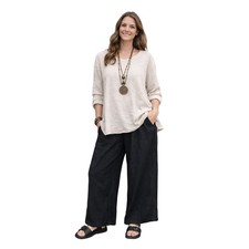 FLAX Linen Wide Leg Pull On Pants Minimalist lagenlook Black 2G